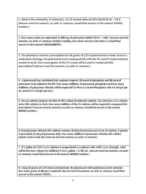 Calculating Electrolyte Requirements Pdf Potassium Chloride Mass Concentration Chemistry