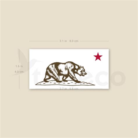California Grizzly Bear And Red Star Temporary Tattoo Set Of 3 Tatteco