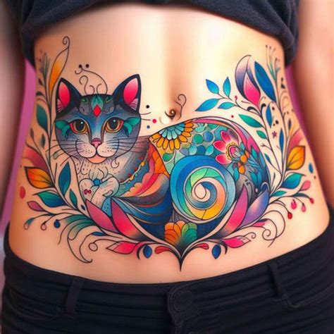 Cat Tattoo On Lower Stomach Cat Tattoo On Lower Stomach