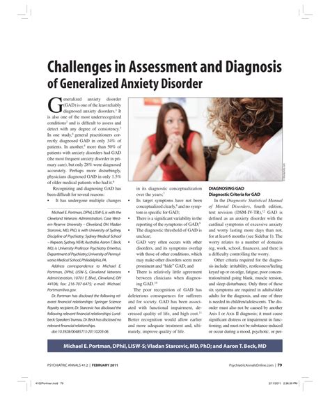 Challenges In Assessment And Diagnosis Of Generalized Anxiety Disorder Psychiatric Annals