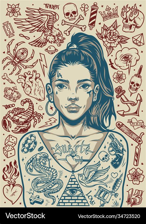 Chicano Girl With Tattoos Royalty Free Vector Vectorstock