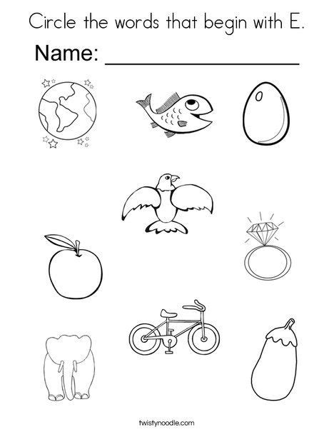 Circle The Words That Begin With E Coloring Page Artofit