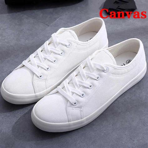 Classic White Canvas Shoes Women Summer Sneakers Casual Flats Shoes Ladiestrainers White