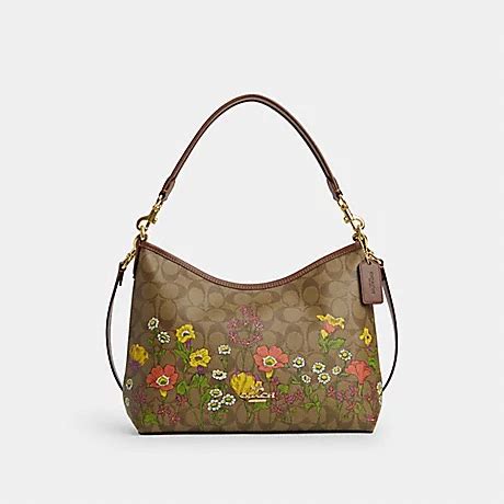 Coach Cr150 Laurel Shoulder Bag In Signature Canvas With Floral Print Gold Khaki Multi
