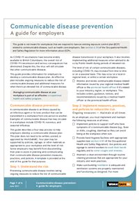 Communicable Disease Prevention A Guide For Employers Worksafebc