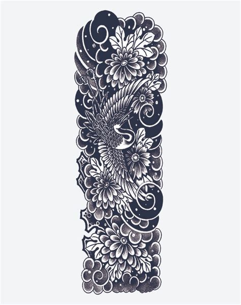 Crane Clouds Sleeve Temporary Tattoo Lasts 1 2 Weeks Ezink