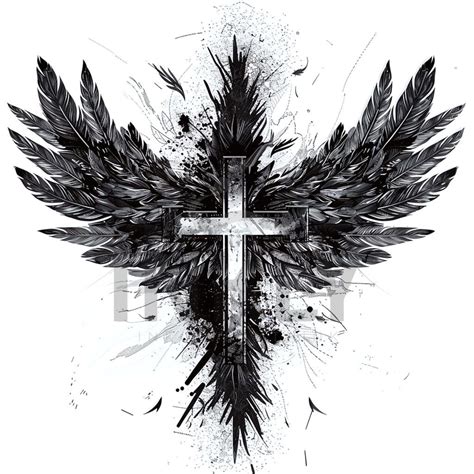 Cross With Angel Wings Tattoo Design Download High Resolution Digital Art Png Transparent Background Printable Svg Tattoo Stencil