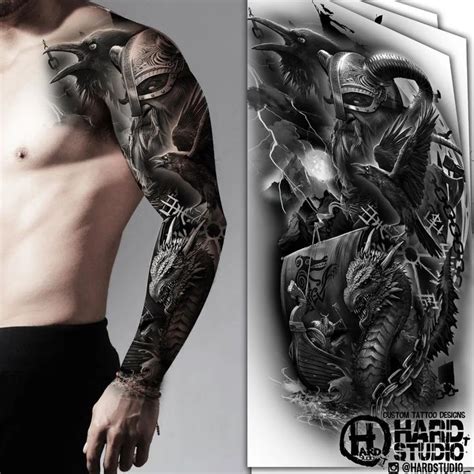 Custom Tattoo Designs Viking Drakkar Dragon Sleeve Crow Tattoo Desings By The Order