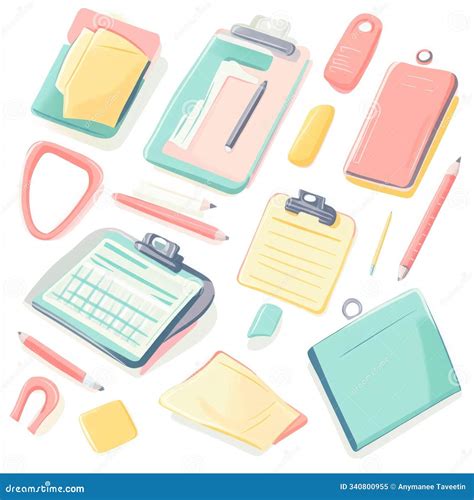Cute Office Supplies Illustration In Pastel Colors Stock Illustration Illustration Of Creative
