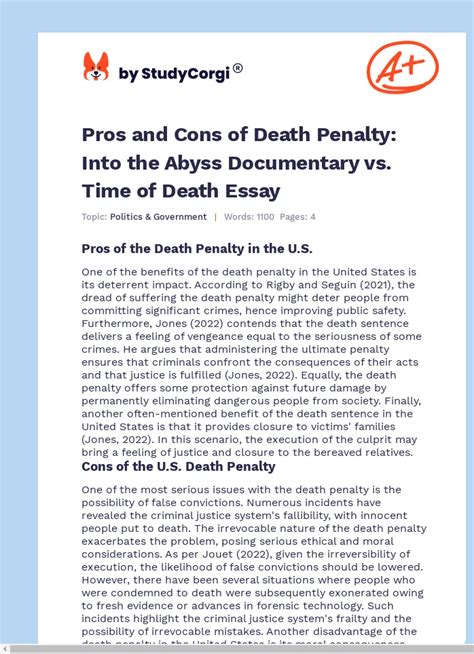 Death Penalty Pros And Cons Essay Example Graduateway