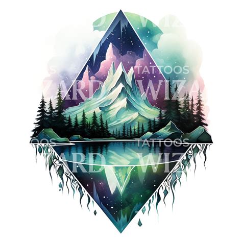 Desain Tato Gunung Geometris Dan Aurora Borealis Tattoos Wizard Designs
