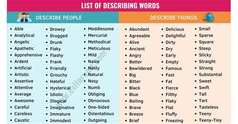 Describing Words List Of 380 Useful Words To Describe People And Things Esl Forums