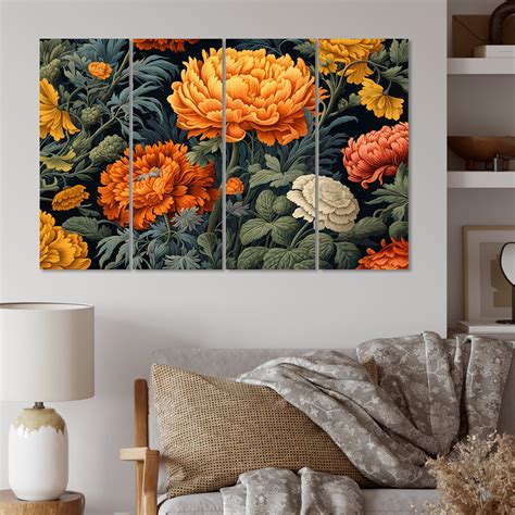Design Art Orange Green Marigold Brilliance I Floral Canvas Print 4 Panels Wayfair