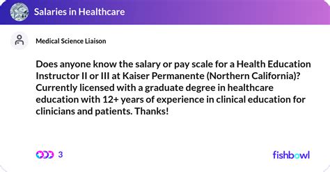 Does Anyone Know The Salary Or Pay Scale For A Health Education Instructor Ii Or Iii At Kaiser Permanente Northern California Currently Licensed With A Graduate Degree In Healthcare Education With 12