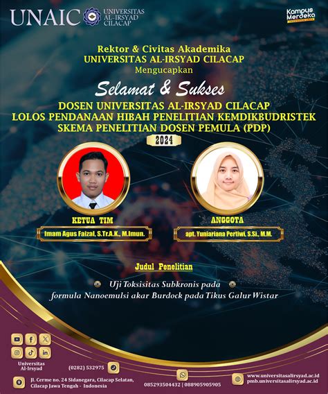Dosen Unaic Berhasil Lolos Pendanaan Hibah Penelitian Dari Kemendikbudristek Universitas Al Irsyad Cilacap Unaic