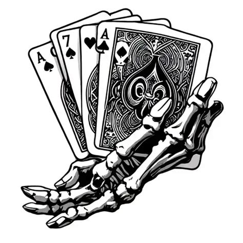 Dotwork Hand Made Of Bone Holding 5 Poker Cards Tattoo Blackink Ai