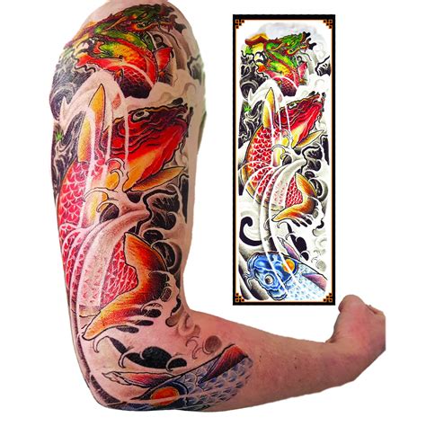 Dragon Koi Arm Sleeve Temporary Tattoo