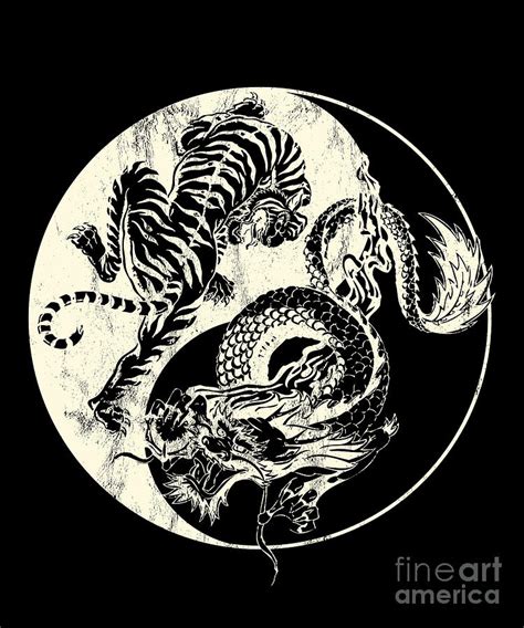 Dragon Vs Tiger Tattoo Yin And Yang Beast Fight Art Print By Noirty Designs Fine Art America