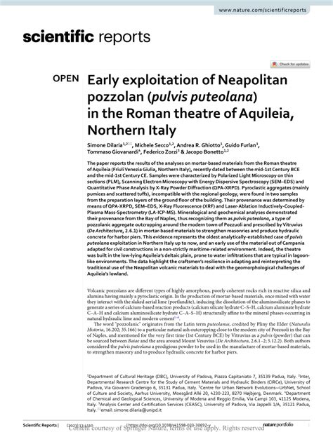 Early Exploitation Of Neapolitan Pozzolan Pulvis Puteolana In The Roman Theatre Of Aquileia Northern Italy Scientific Reports