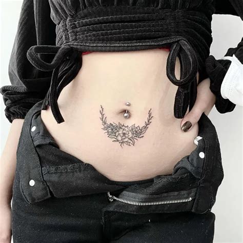 Elegant Black Tattoo Sticker Waterproof For Women Suitable For Belly Button Navel Abdomen Stomach Arm High End Fashion