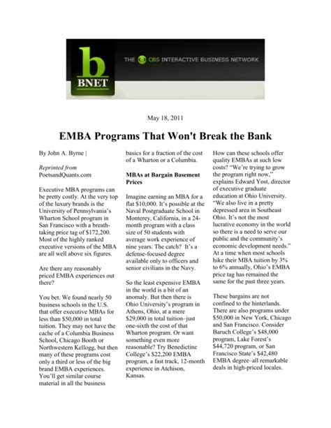 Emba Programs That Won Amp 39 T Break The Bank