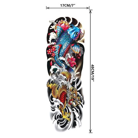 Epic Koi Dragon Full Sleeve Tattoo Sticker 19X7 Inch Temporary Japanese Style Tattoo Design For Crafts Body Art Scrapbooks Or Cosplay Etsy