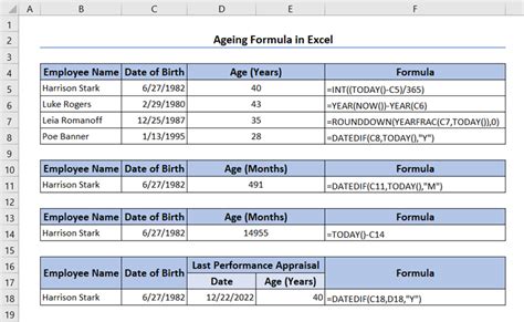 Excel Ageing Formula