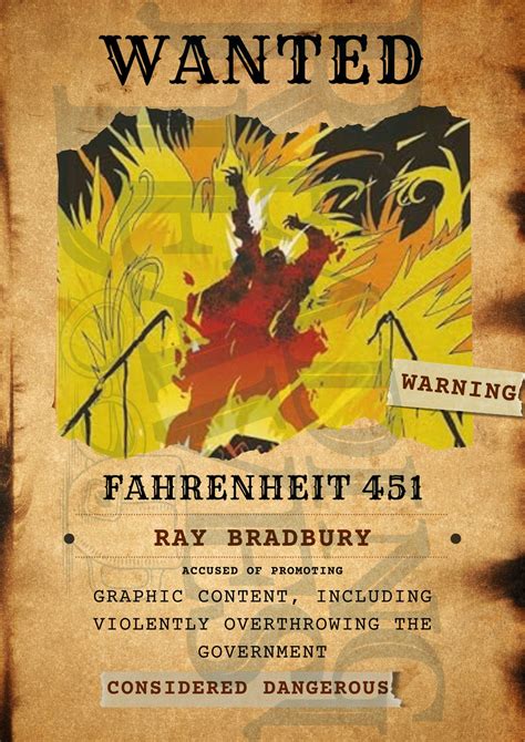 Fahrenheit 451 By Ray Bradbury Wanted Poster Pdf Png Etsy