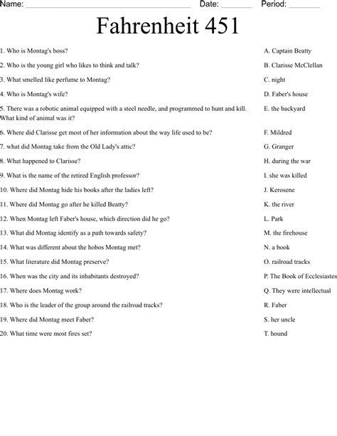 Fahrenheit 451 Worksheet Wordmint