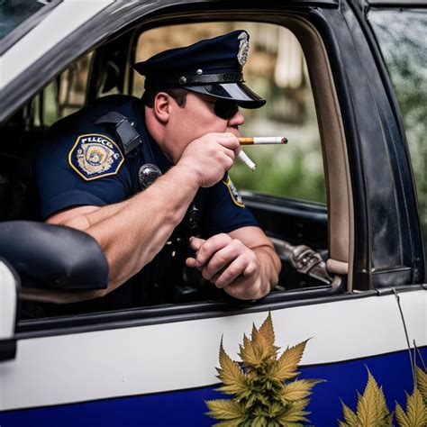 Fat Weed Joint Smoking Police Officer Sitting In His Police Car His Joint Is Lit And Smoking