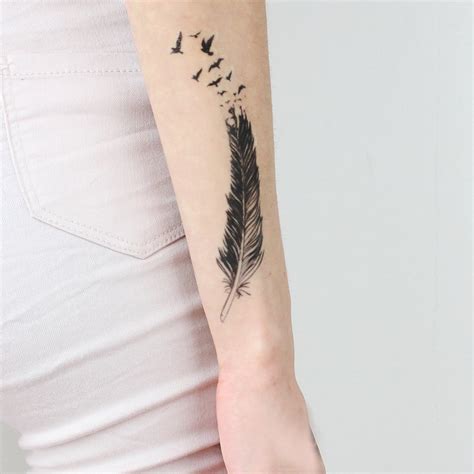 Feather With Flying Birds Tattoo