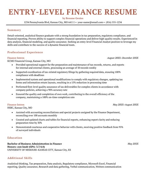 Finance Resume Template 8 Examples Amp Writing Guide