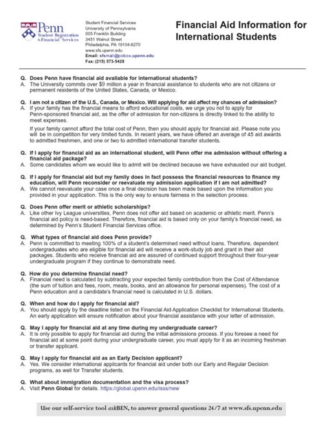 Financial Aid Information For International Students Email Fax 215 573 5428 Pdf Education Finance Education Economics