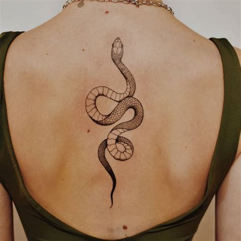 Fine Line Snake Tattoo On The Back