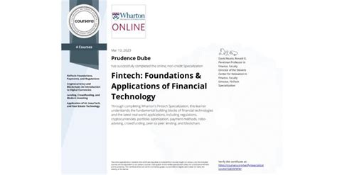 Fintech Foundations Applications Of Financial Technology Coursera