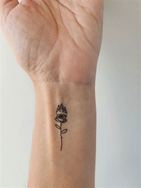 Fire Rose Temporary Tattoo Etsy