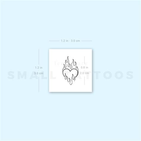 Flaming Heart Temporary Tattoo Set Of 3 Small Tattoos
