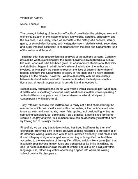 Foucault What Isan Author What Is An Author Michel Foucault 1969 The Coming Into Being Of