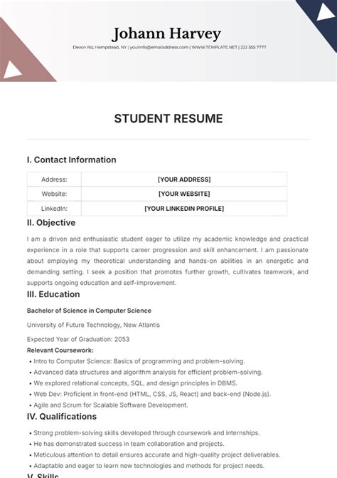 Free Btech Student Resume Template To Edit Online