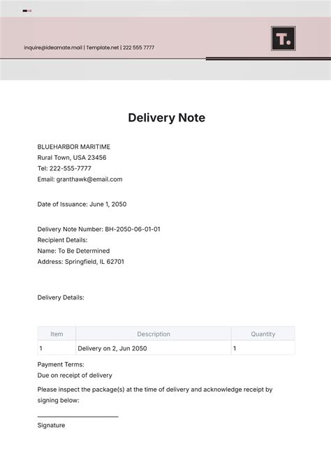 Free Collection And Delivery Note Template To Edit Online