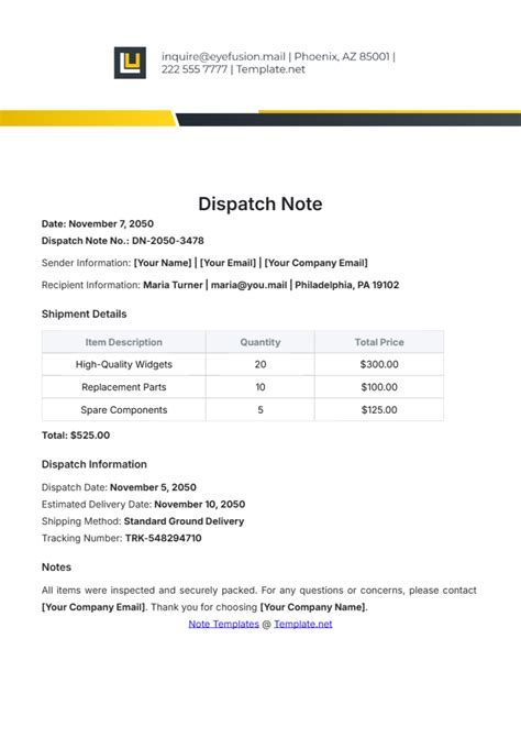 Free Dispatch Note Template To Edit Online