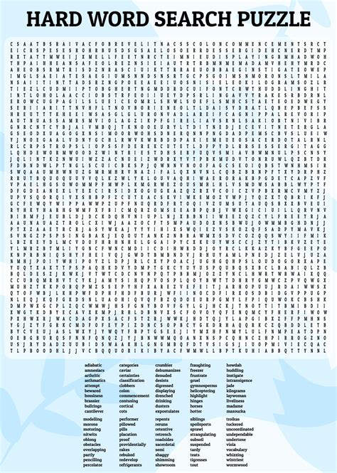 Free Printable Very Difficult Word Search