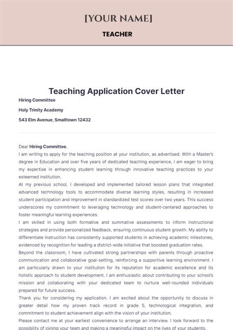 Free Teaching Application Cover Letter Template To Edit Online Free Teaching Application Cover Letter Template To Edit Online