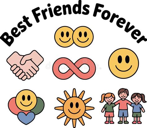 Friendship Day Icons Set Vector Illustration With Best Friends Forever Message Design Stock