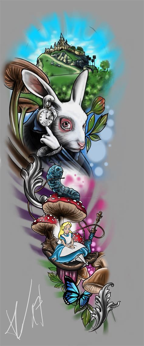 Fullsleeve Design Alice In Wonderland By Stevendureckartworks Alice And Wonderland Tattoos