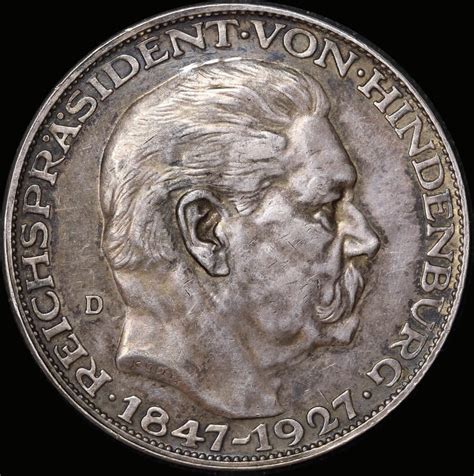 Germany Weimar Republic 1927 A Silver 5 Sterling Currency