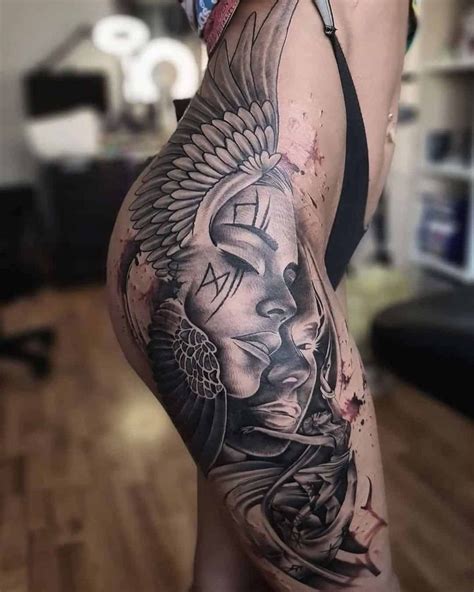 Girl Face Tattoo On Arm Thigh Piece Tattoos Cool Arm Tattoos Trendy Tattoos Deer Tattoo