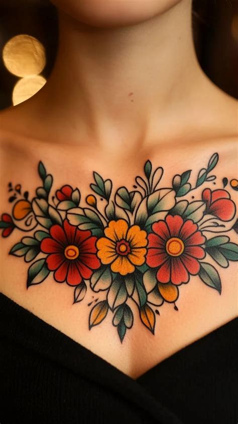 Girly Female Chest Tattoo Designs