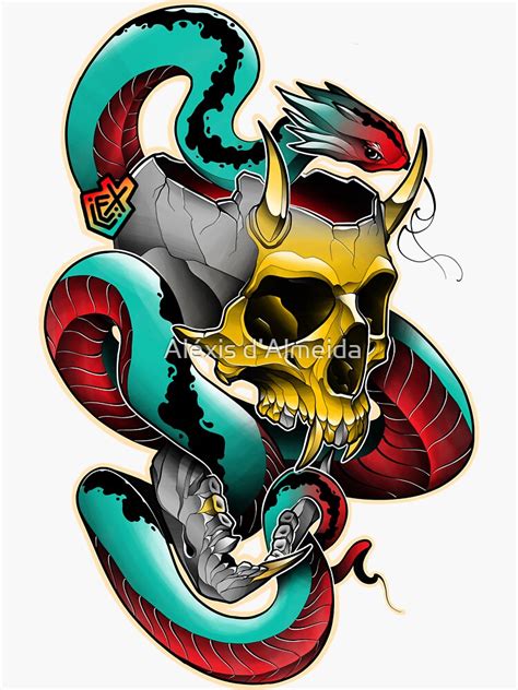 Golden Skull Neo Traditional Tattoo Style Design Sticker For Sale By Phatwo Redbubble