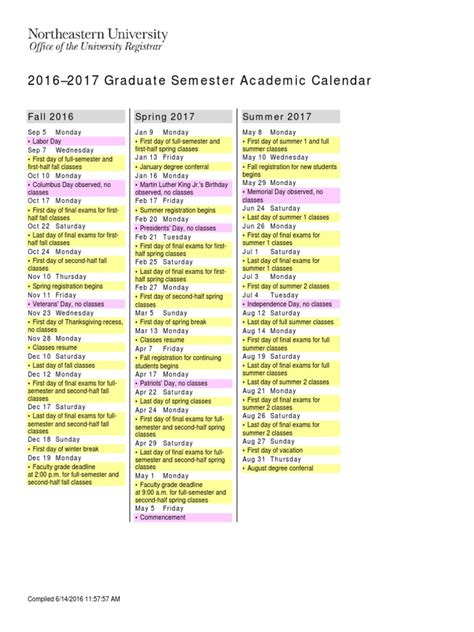 Graduate Academic Calendar 2016 17 Pdf Academic Term Public Holiday